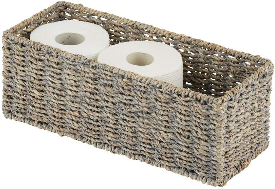 mDesign Natural Woven Seagrass Bathroom Storage Organizer Basket Bin; Use on Bathroom Vanity, Cou... | Amazon (US)