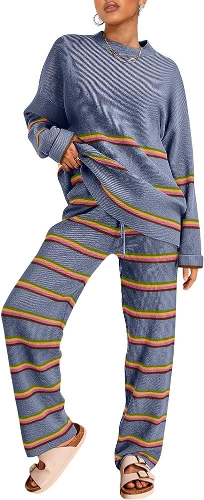 LILLUSORY 2 Piece Outfits for Women 2024 Oversized Striped Sweaters Sets Cozy Knit Sets | Amazon (US)
