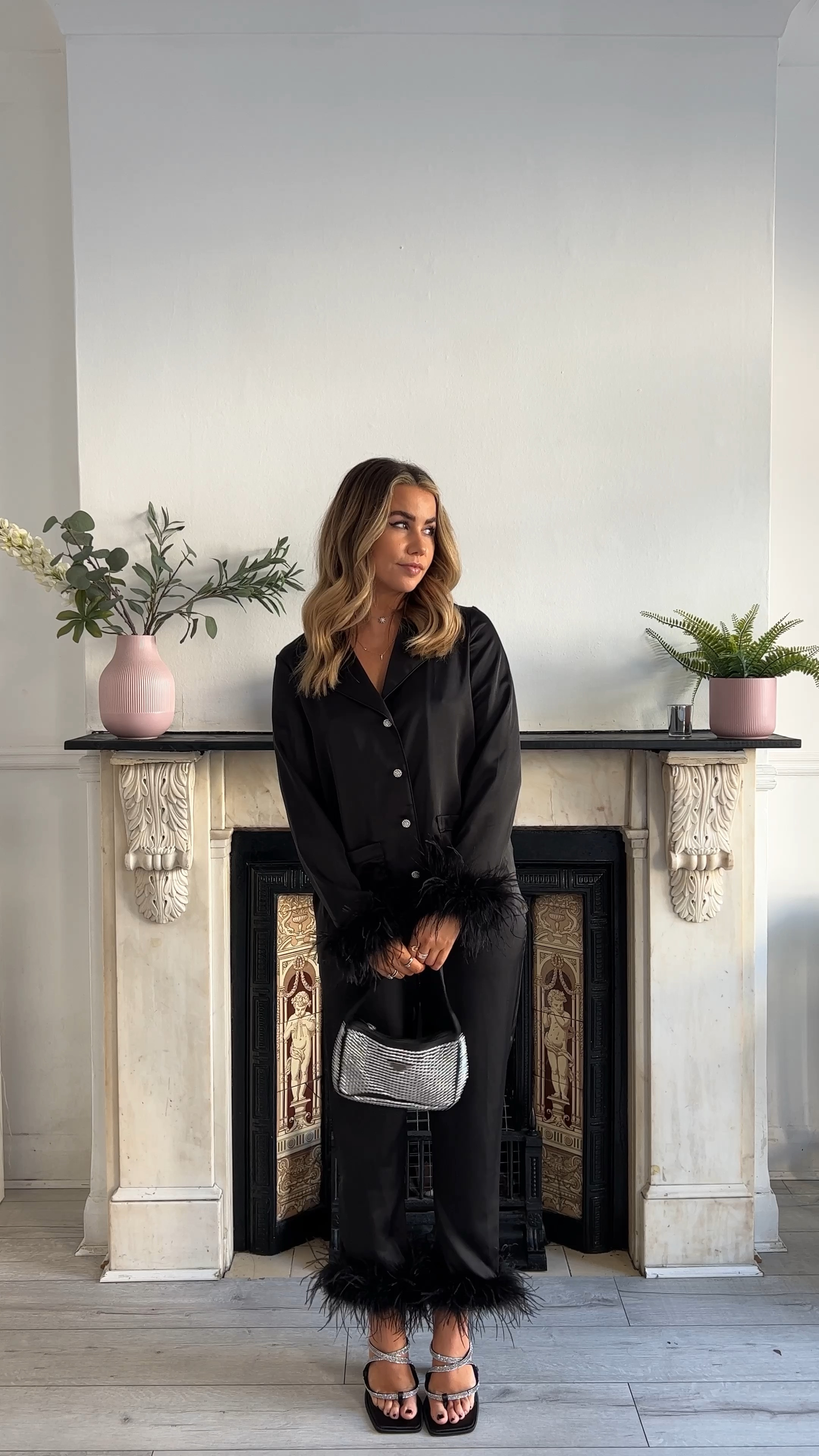 Three all black partywear outfits for this festive sparkle season.

Feather hem satin pyjama set, sparkle Diamante bag, rhinestone ankle boots, sparkle accessories, mesh glitter top with black mini skirt 

#LTKstyletip #LTKeurope #LTKSeasonal