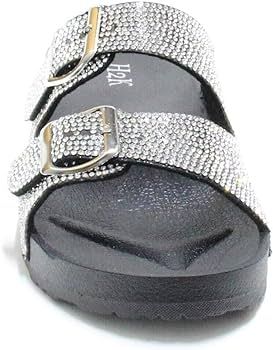 Amazon.com | H2K Womens Glitter Double Buckle Adjustable Comfort Slip On Slides Sandals Espen (Bl... | Amazon (US)