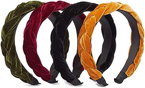 Velvet Headbands for Women, Padded Braid Hair Accessories (4 Colors, 4 Pack) | Amazon (US)