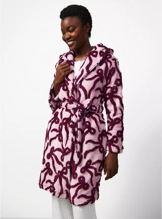 Buy Pink Bow Print Hooded Dressing Gown M | Dressing gowns | Tu | Tu Clothing