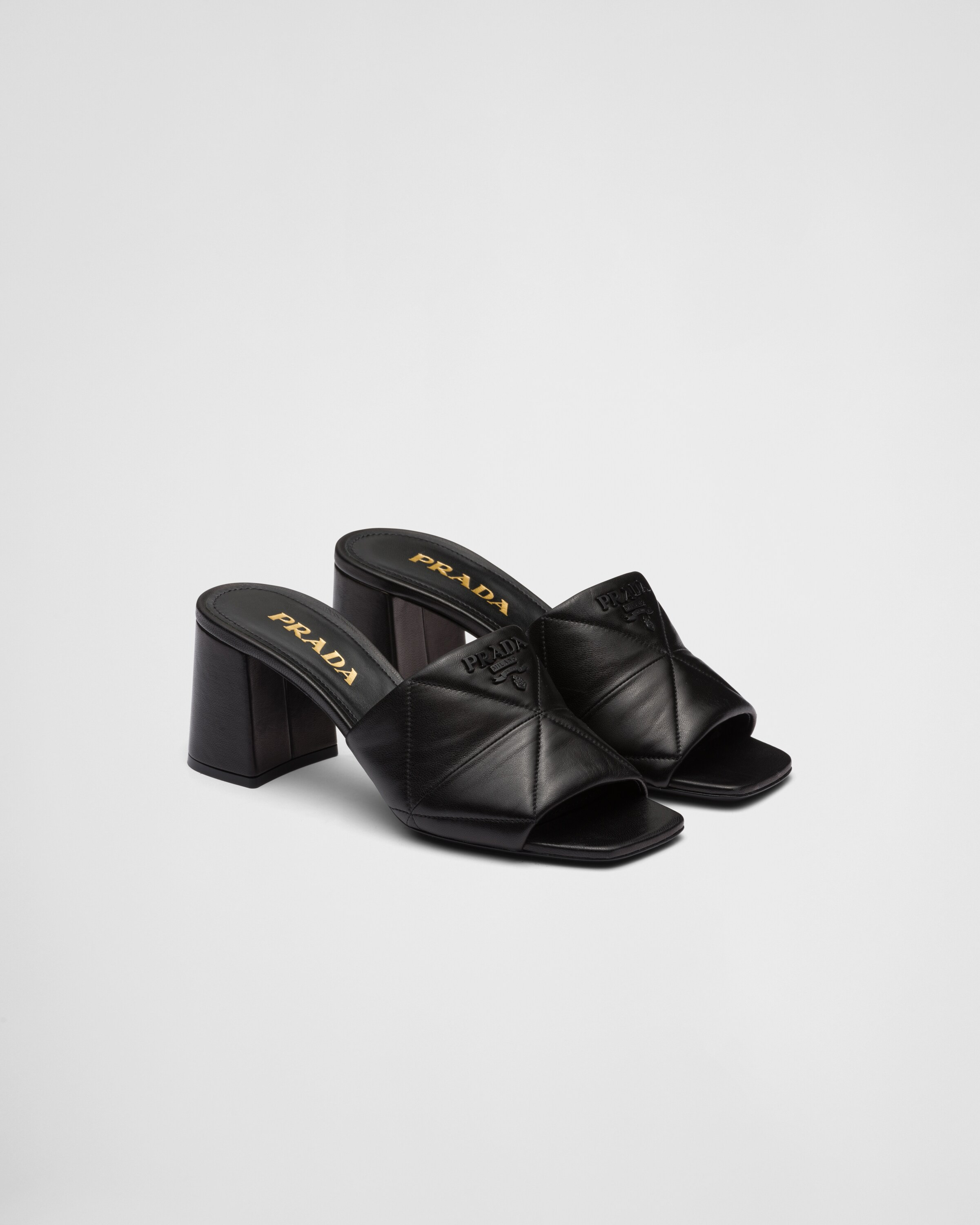 Quilted nappa leather heeled sandals | Prada US