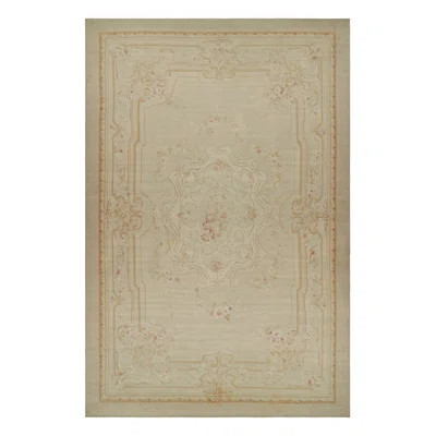 Oversized Antique Aubusson Rug In Cream With Floral Medallion | Rug & Kilim | Wayfair North America