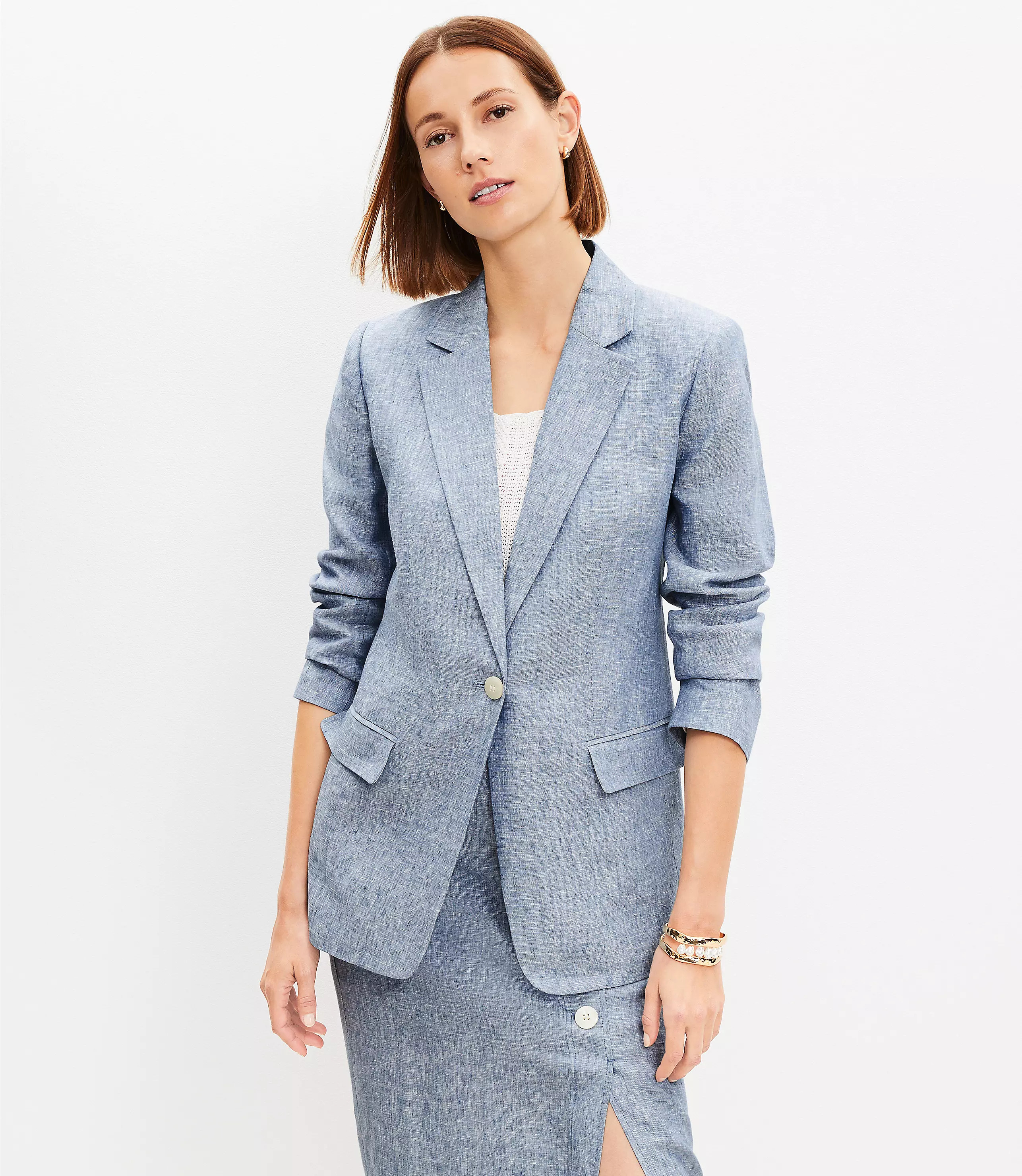 Petite Chambray Linen Oversized Modern Blazer | LOFT