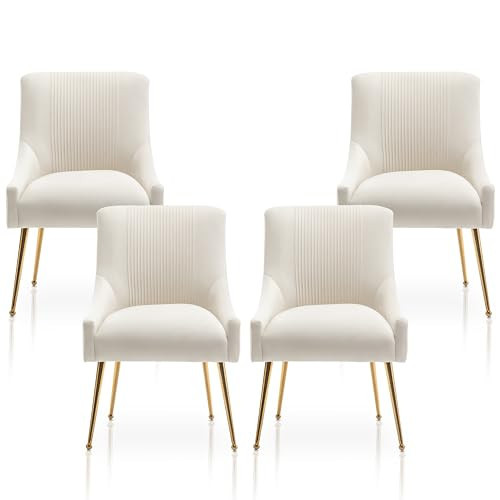 SEYNAR Dining Chairs,Modern Living Room Chairs, Velvet Upholstered Dining Room Chairs with Gold Legs,Tufted Accent Chair Set of 4 for Reception Room Bedroom Study Room(Beige) | Amazon (US)