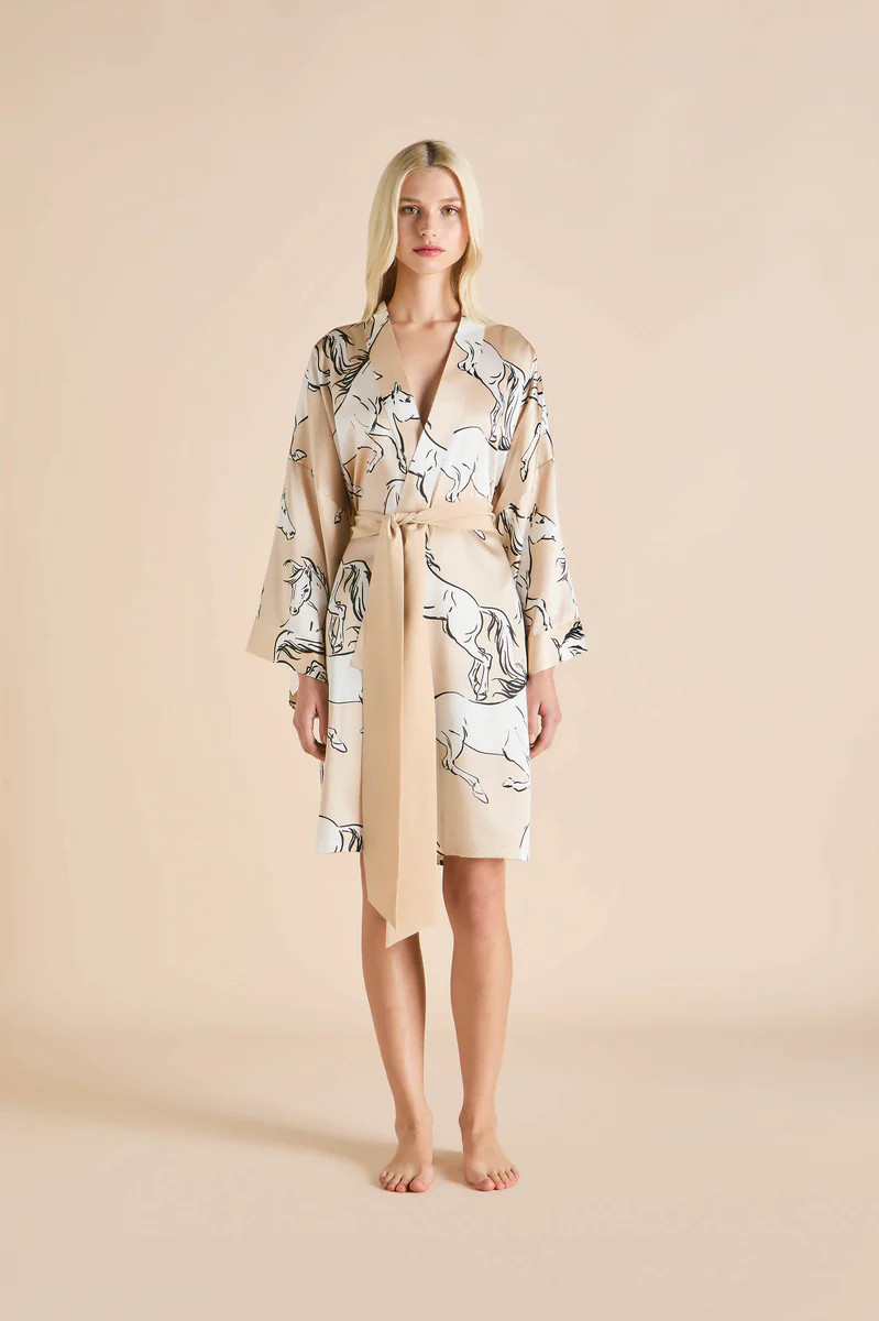 Mimi Clementine Caramel Horse Robe in Silk Satin | Olivia von Halle