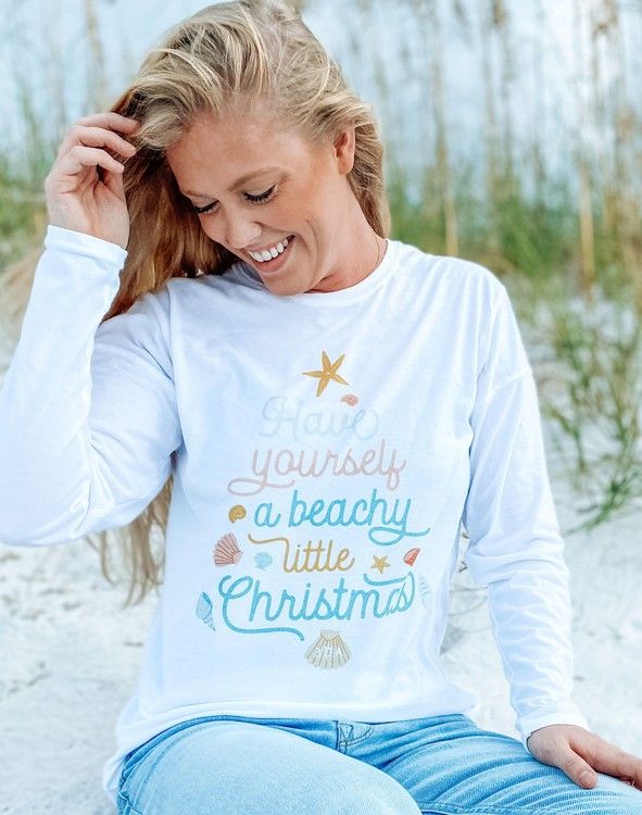 Have Yourself A Beachy Christmas Long Sleeve Tee - Women - White | 30A Gear