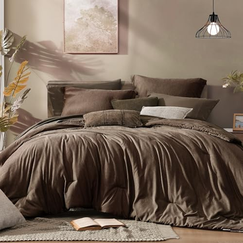 Monbix Queen Comforter Set - 7 Pieces Cationic Dyeing Chocolate Brown Bed in a Bag Queen Bedding Sets with Comforter, Sheets, Pillowcases & Shams, Reversible Bedding Comforters Sets | Amazon (US)