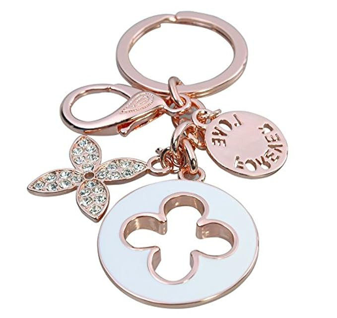 HI-BOOM Four Leaf Clover Rose Gold Plated Alloy Crystal Elements Keychain Key Ring | Amazon (US)