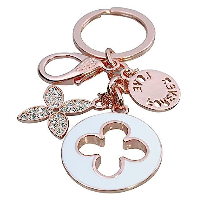 HI-BOOM Four Leaf Clover Rose Gold Plated Alloy Crystal Elements Keychain Key Ring | Amazon (US)