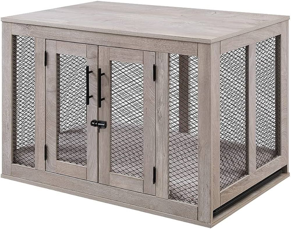 unipaws Furniture Style Dog Crate with Cushion and Tray, Mesh Dog Kennels with Double Doors, End ... | Amazon (US)