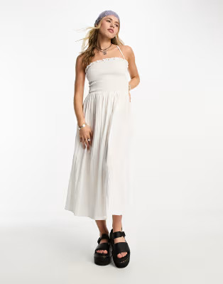 COLLUSION shirred bodice maxi summer smock dress in white | ASOS (Global)