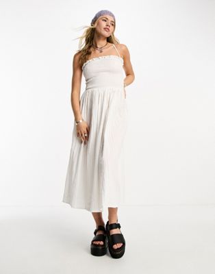 COLLUSION shirred bodice maxi summer smock dress in white | ASOS (Global)
