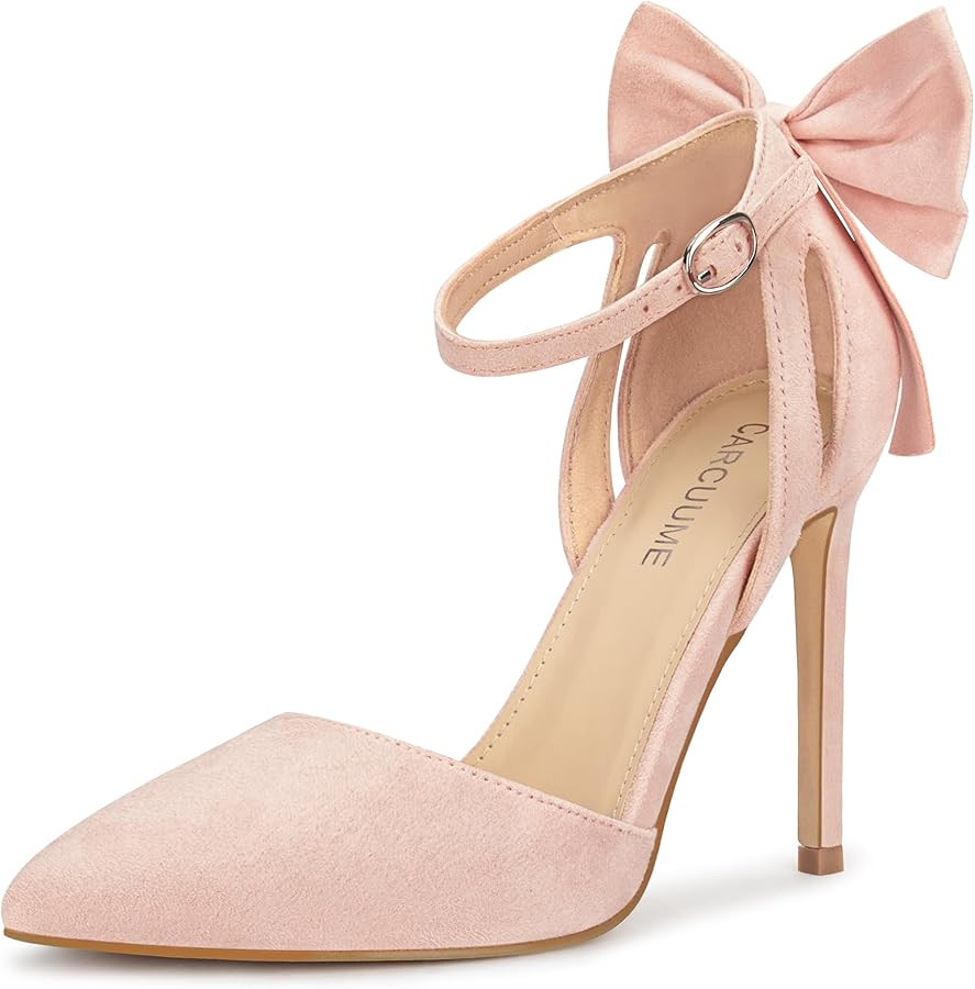Carcuume Women's Closed Toe Heels Bow Stiletto Heel Sandals Pointed Toe Pumps Wedding Shoes | Amazon (US)