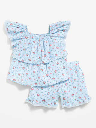 Short-Sleeve Ruffled Linen-Blend Top and Shorts Set for Toddler Girls | Old Navy (US)