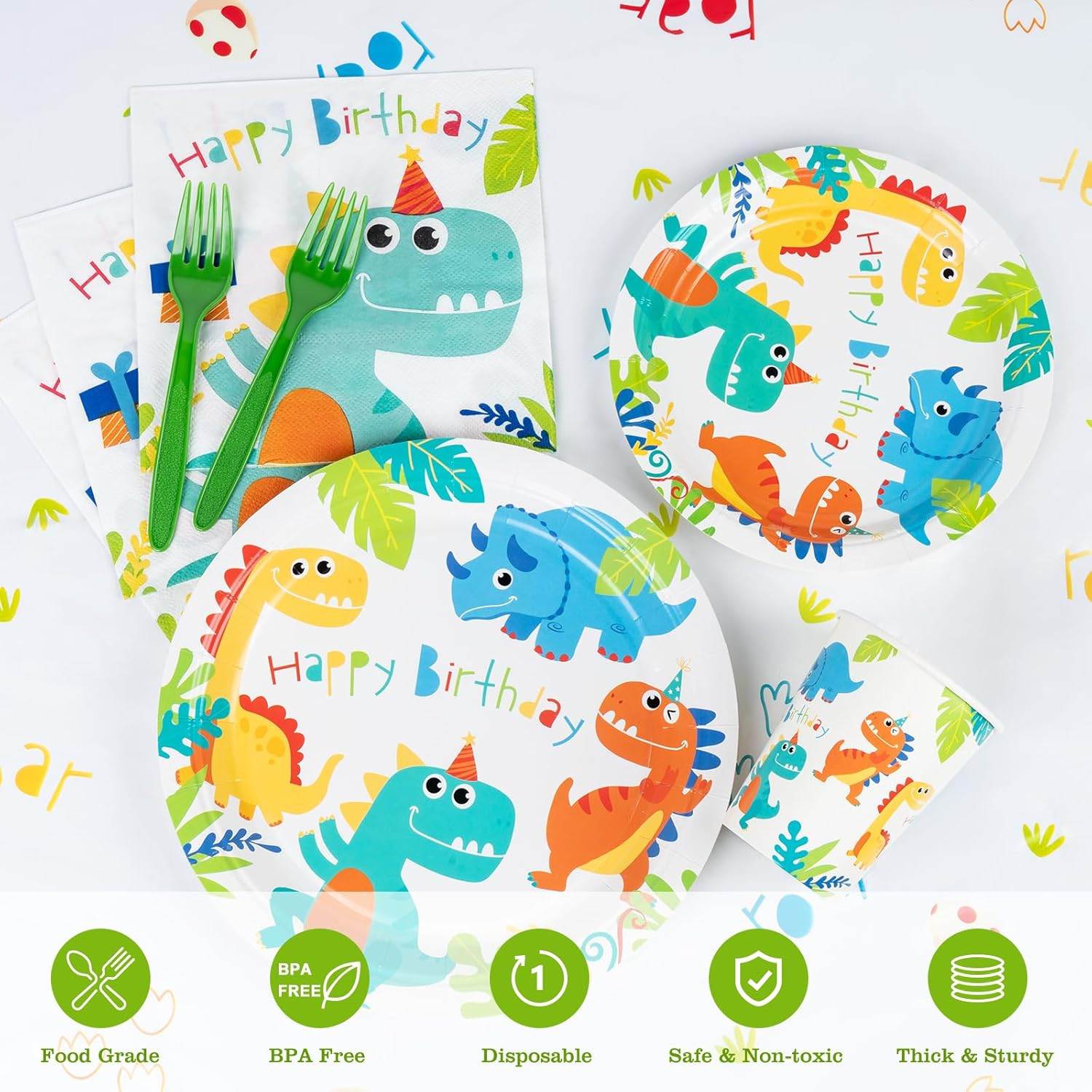 Decorlife Dinosaur Birthday Party Supplies Serves 24, Cute Party Decorations for Boys, Complete P... | Amazon (US)