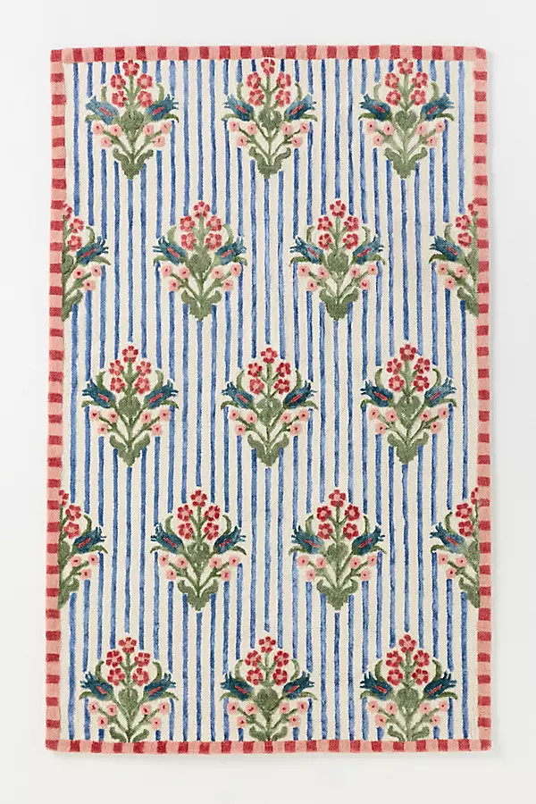 Tufted Wool-Viscose Blend Floral Striped Rug | Anthropologie (US)