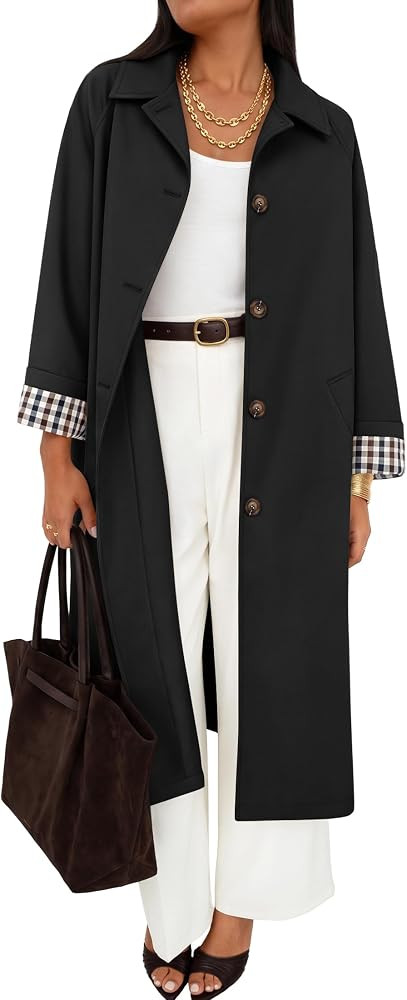 ZESICA Women's Fall Oversized Single Breasted Lapel Windproof Trench Coat | Amazon (US)