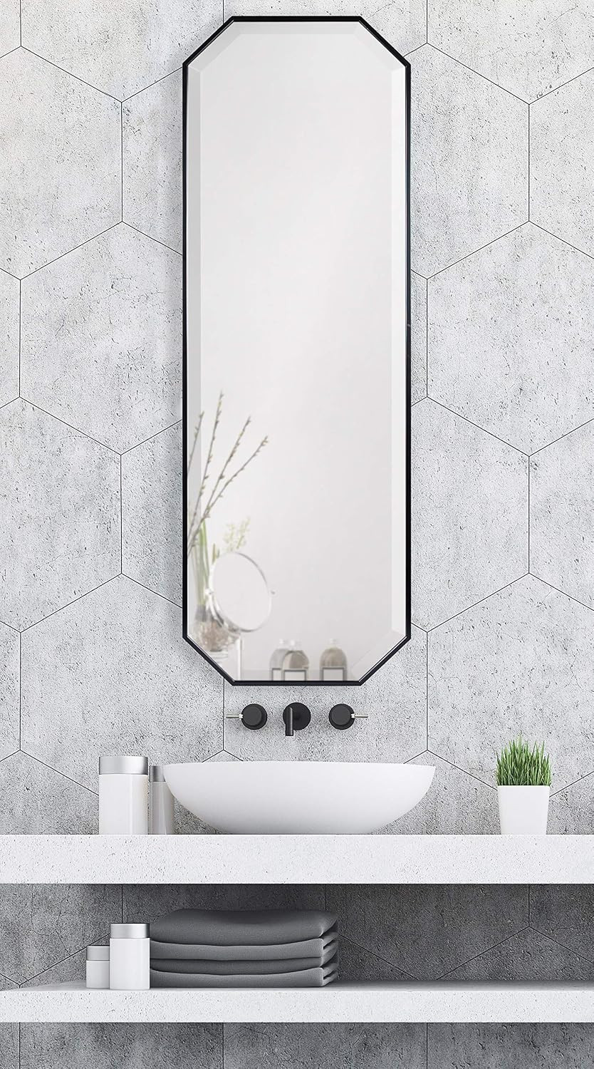 Kate and Laurel Rhodes Modern Full Length Octagon Wall Mirror, 16 x 48, Black, Decorative Glam Ge... | Amazon (US)