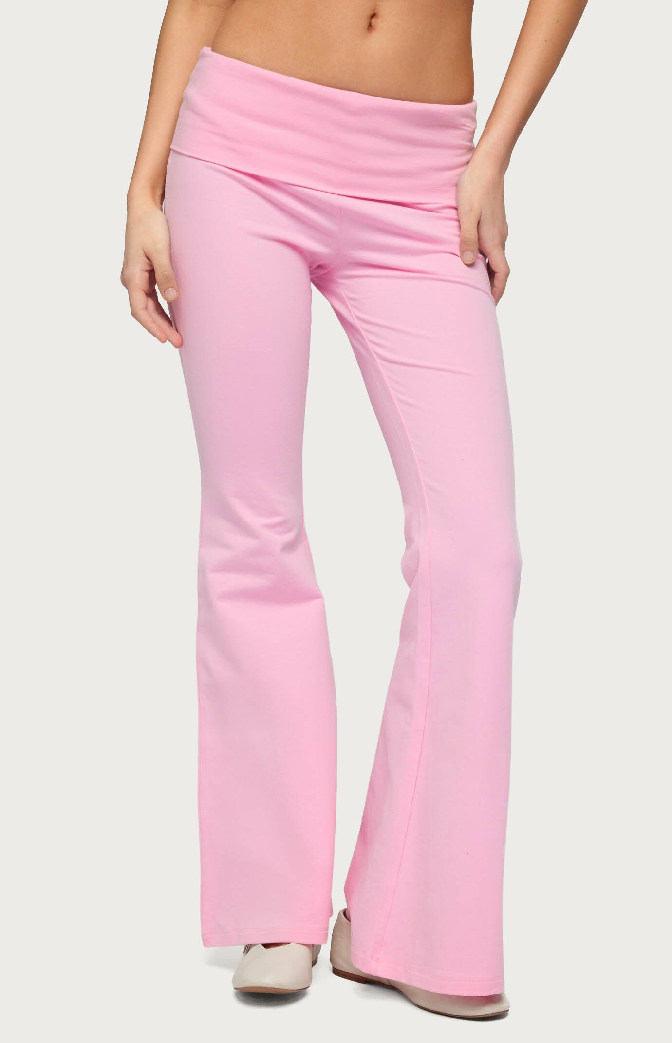 Edikted Women's Petite Naomi Foldover Flared Leggings in Light Pink - Size XS | PacSun