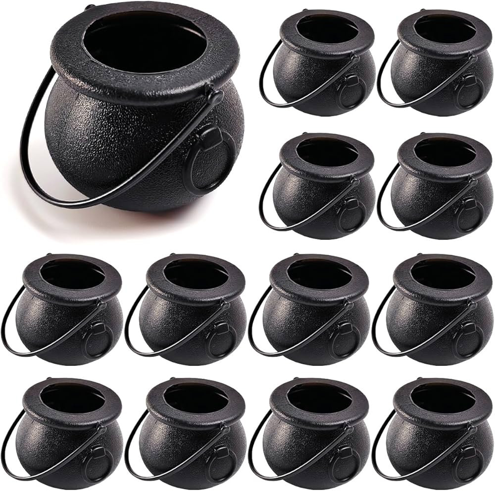 TIHOOD 12PCS 2.75” Spooky Halloween Candy Cauldrons - Mini Black Cauldron Children Bucket Toys ... | Amazon (US)