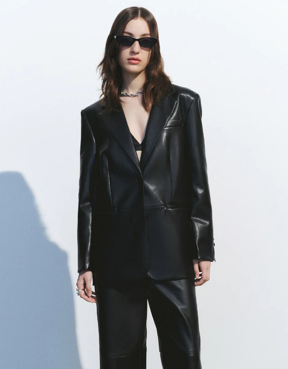 Straight Vegan Leather Jacket | Urban Revivo