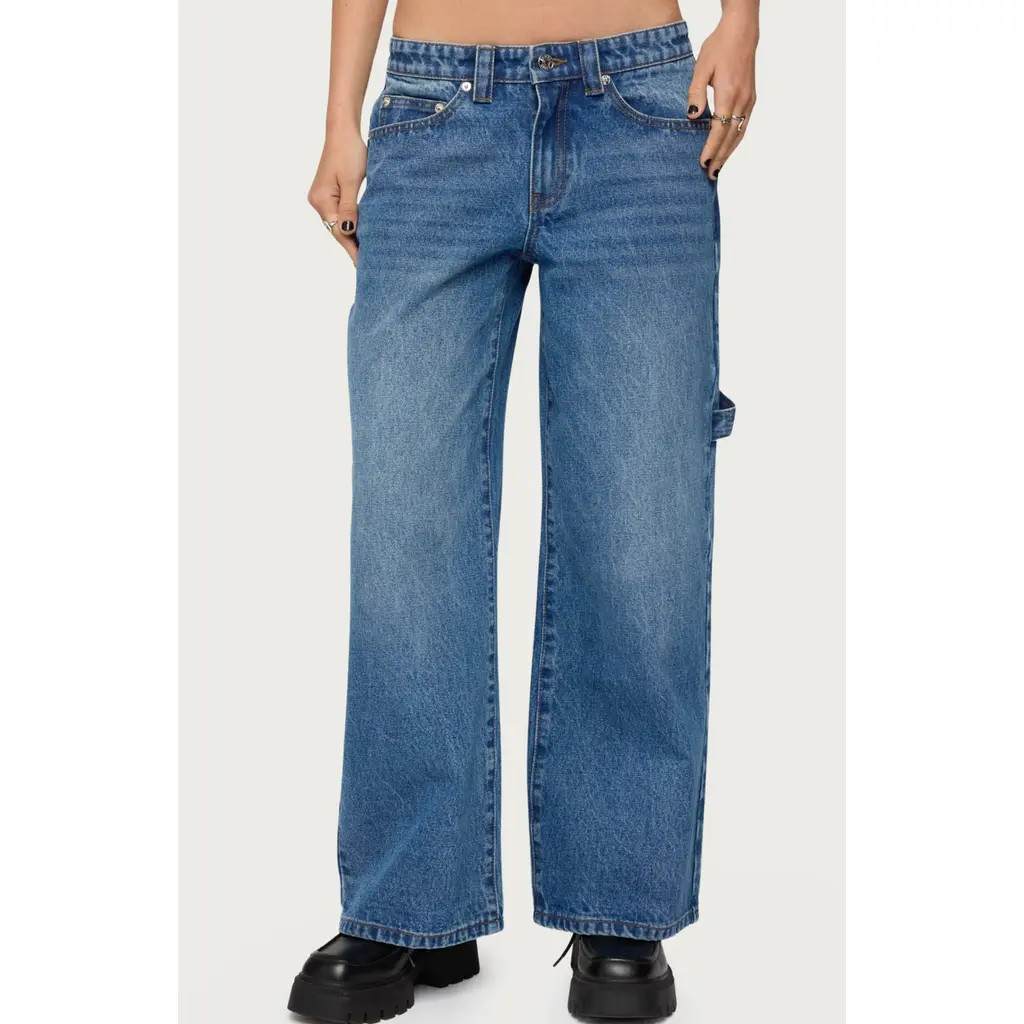 EDIKTED Low Rise Carpenter Jeans in Blue at Nordstrom, Size Medium P | Nordstrom