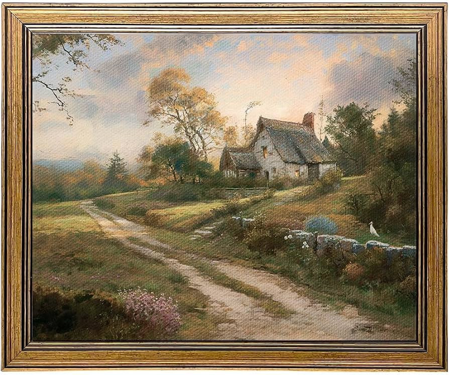 Gold Framed Wall Art, Vintage Countryside Cottage Painting Farmhouse Decor, Retro Picture Canvas ... | Amazon (US)