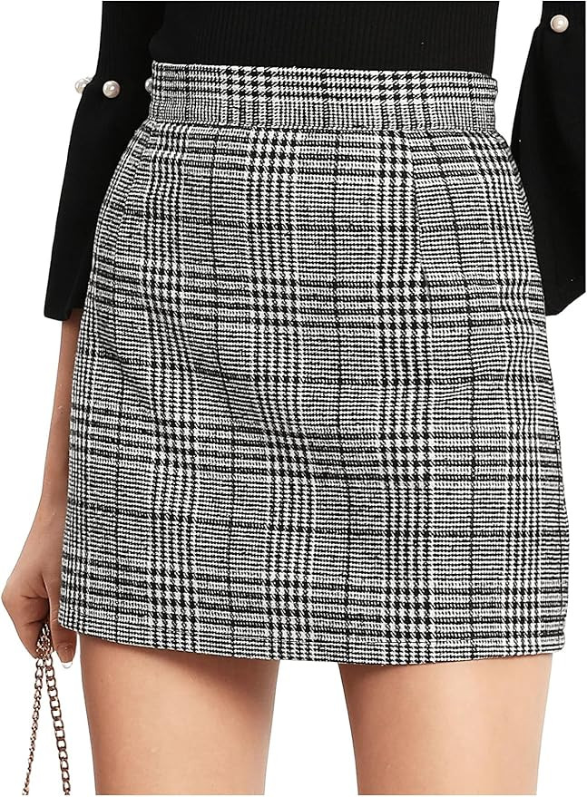 Floerns Women's Plaid High Waist Bodycon Split Mini Skirt | Amazon (US)