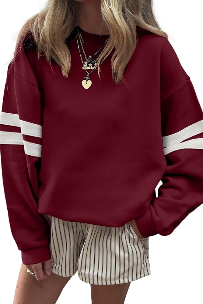 OCSTRADE Womens Pullover Sweatshirts Varsity Striped Long Sleeve Drop Shoulder Oversized Sweat To... | Amazon (US)