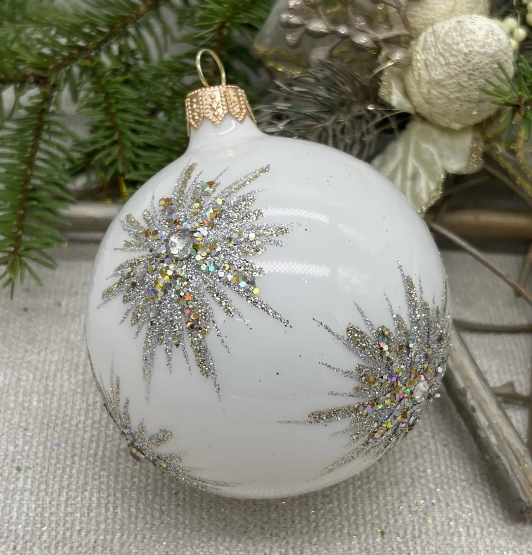 White and Gold Glass Christmas Ornament – Handmade Striped Ball – Elegant Holiday Tree Decora... | Etsy (US)