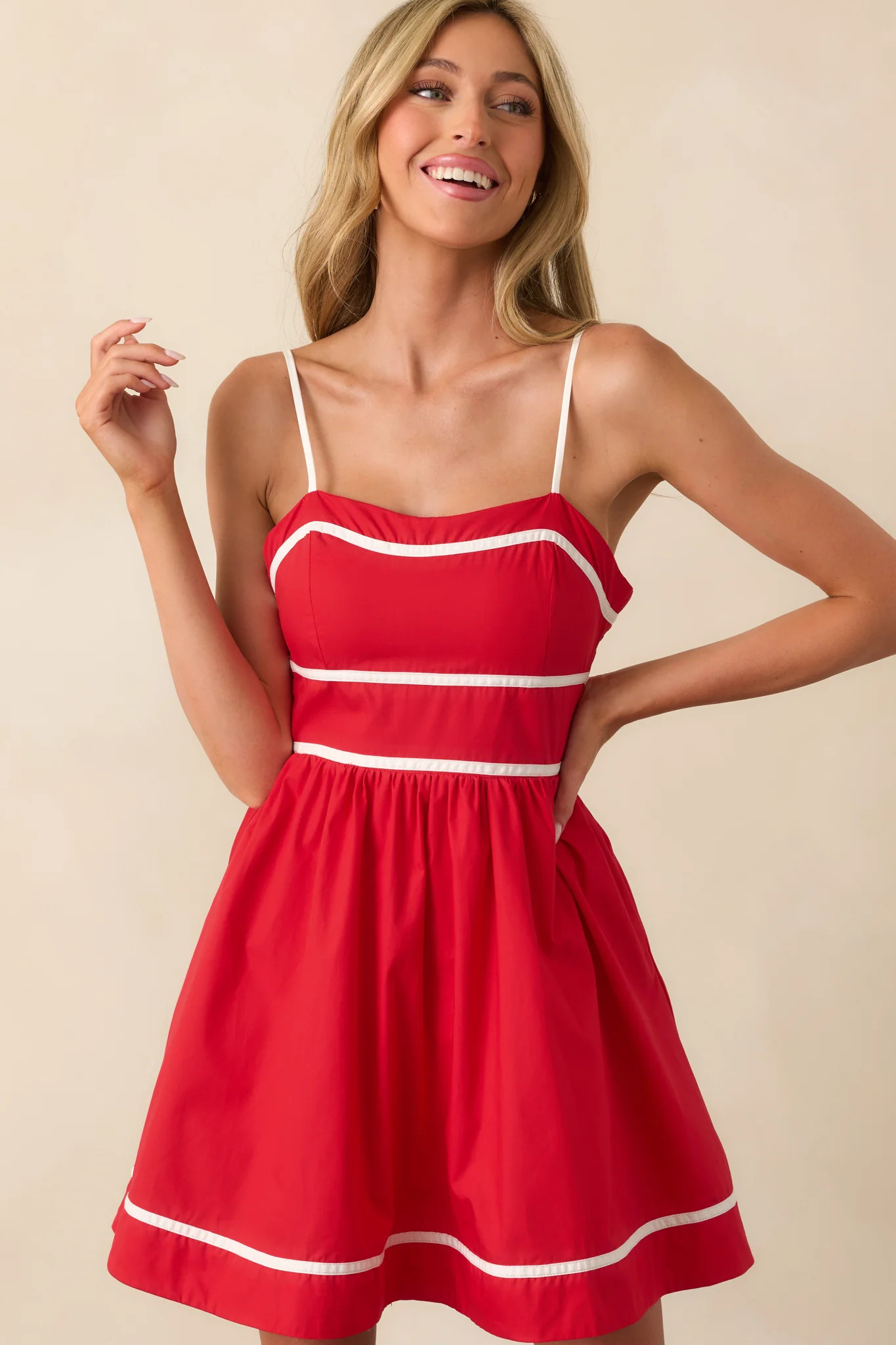 Prosperina Veronica Red Cotton Romper Dress | Red Dress