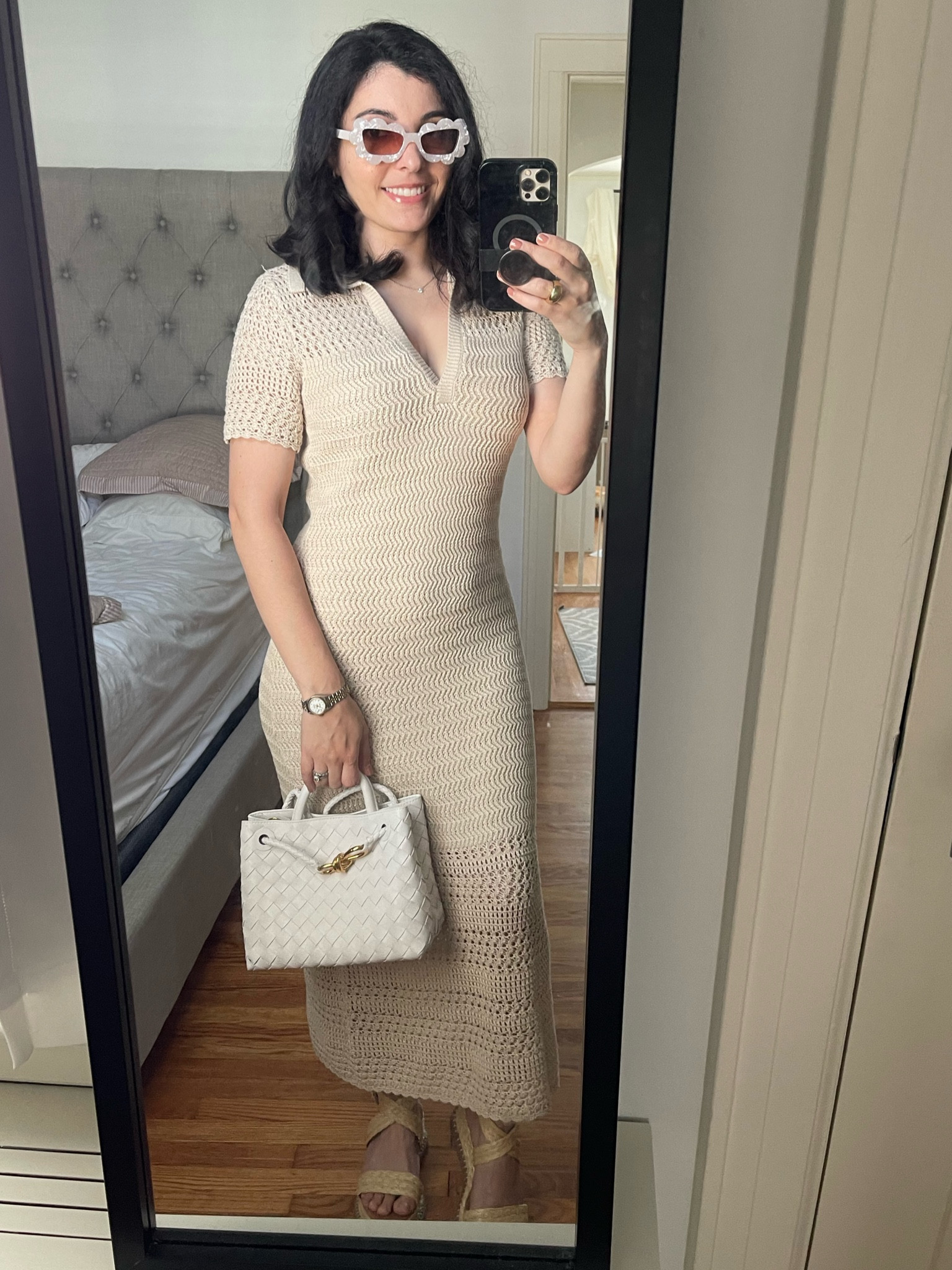 Outfit of the day
 Crochet maxi dress
Knit dress
Maxi dress
Sun dress
Summer dress
Summer outfit
Spring dress spring outfit
Andiamo bag
Woven bag
Bottega Veneta bag
Espadrilles
Rattan shoes
Flower sunglassess

#LTKSaleAlert #LTKFindsUnder50 #LTKFindsUnder100