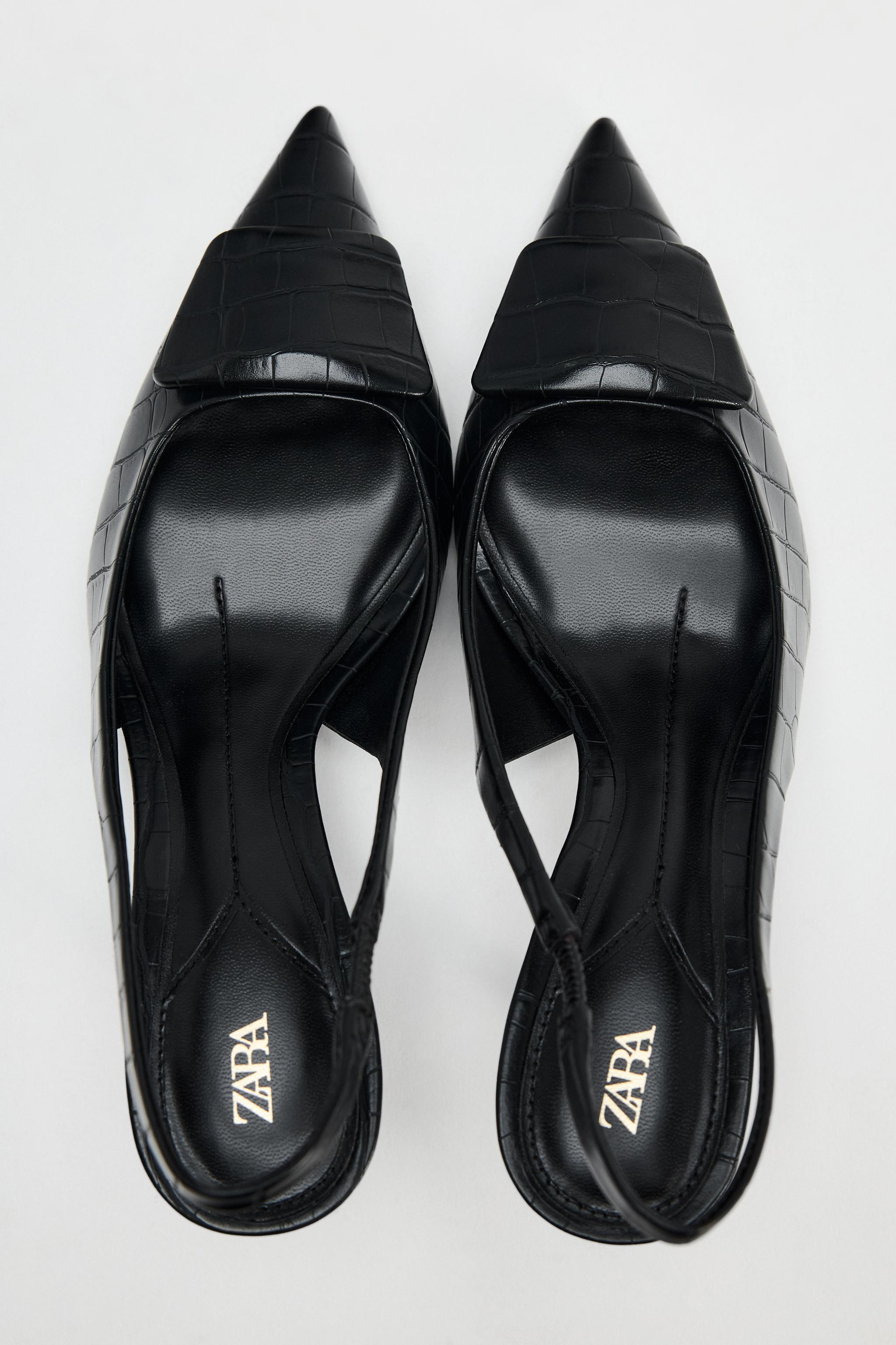 Slingback shoes with thin heels. Embellishment at front. Pointed toe. Elastic strap at heel. Heel... | Zara US