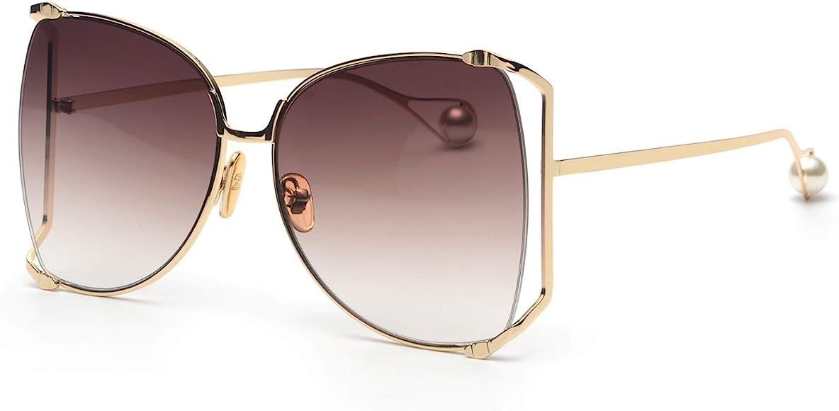 Oversized Sunglasses For Women Semi Rimless Brand Designer Shades | Amazon (US)