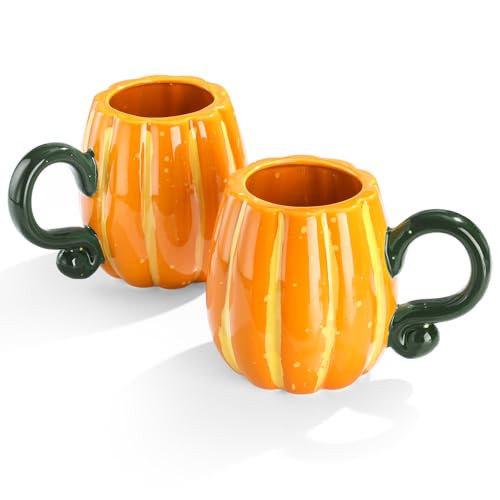 RimCereal 2 Pcs Fall Pumpkin Mug 16 oz Halloween Ceramic Coffee Mug, Orange | Amazon (US)