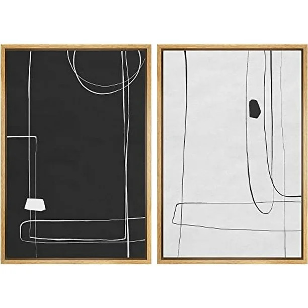 IDEA4WALL Framed Canvas Print Wall Art Black and White Minimalist Line Art Collage Abstract Shape... | Walmart (US)