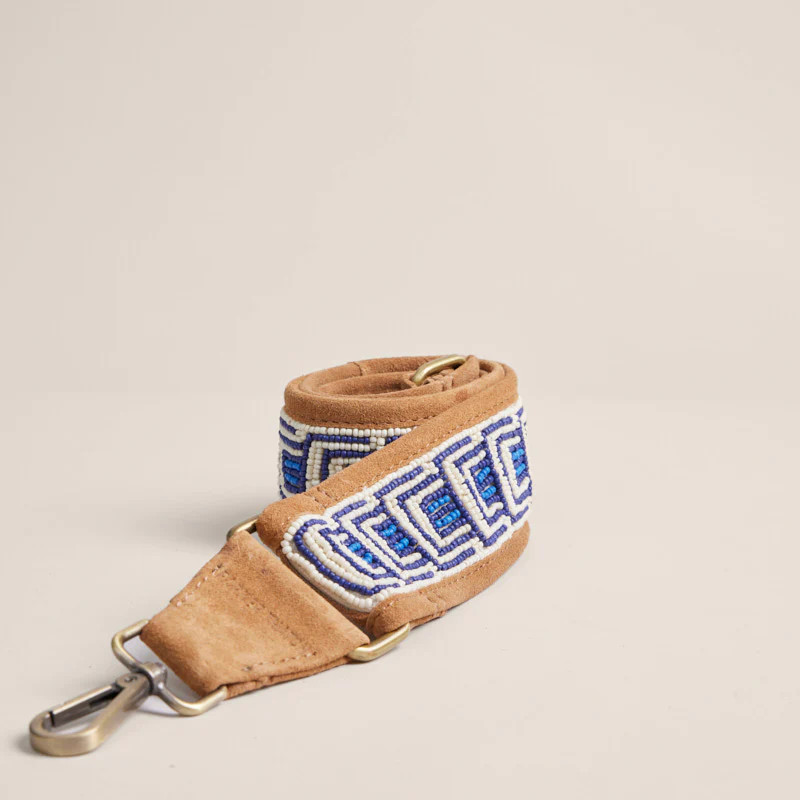 Beaded and Suede Crossbody Strap - Block Blues & Cream | Parker Thatch