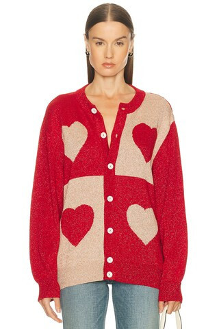 BODE Lame Hearts Cardigan in Red | FWRD 