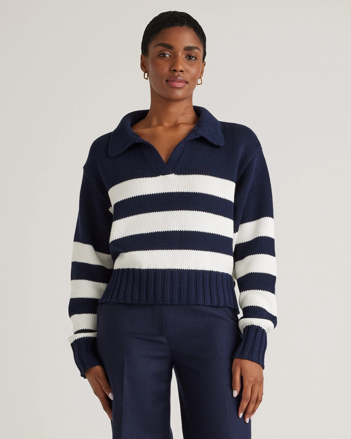 Quince | Women's 100% Organic Cropped Cotton Polo Sweater in Ivory, Size Small, Organic Cotton | Quince
