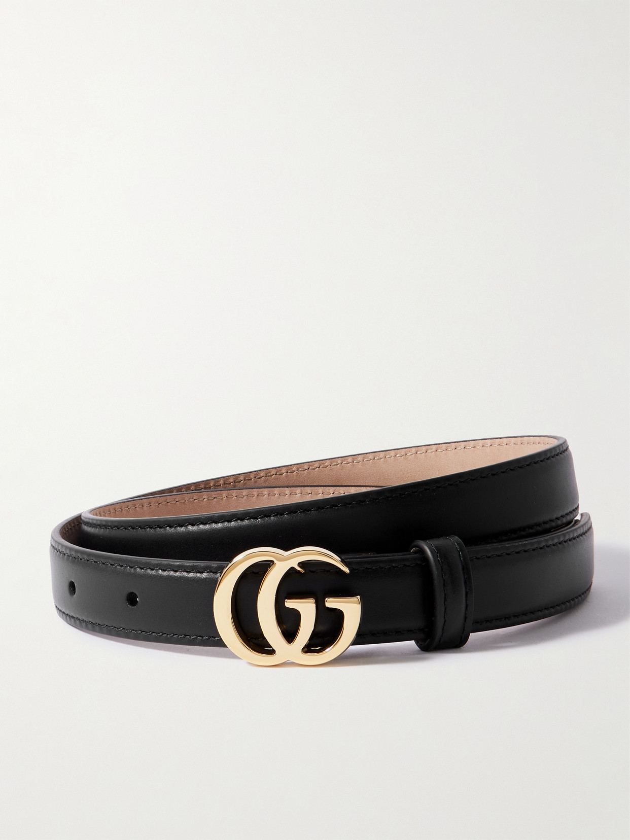 Gucci - Flat Marmont Gg Leather Belt - Black | NET-A-PORTER (US)