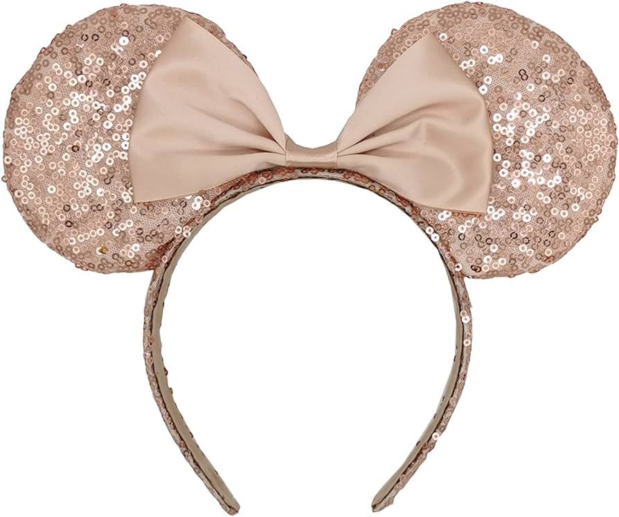 Amazon.com : CHuangQi Mouse Ears Headband with Bow, Double-sided Sequins, Glitter Hair Band for B... | Amazon (US)