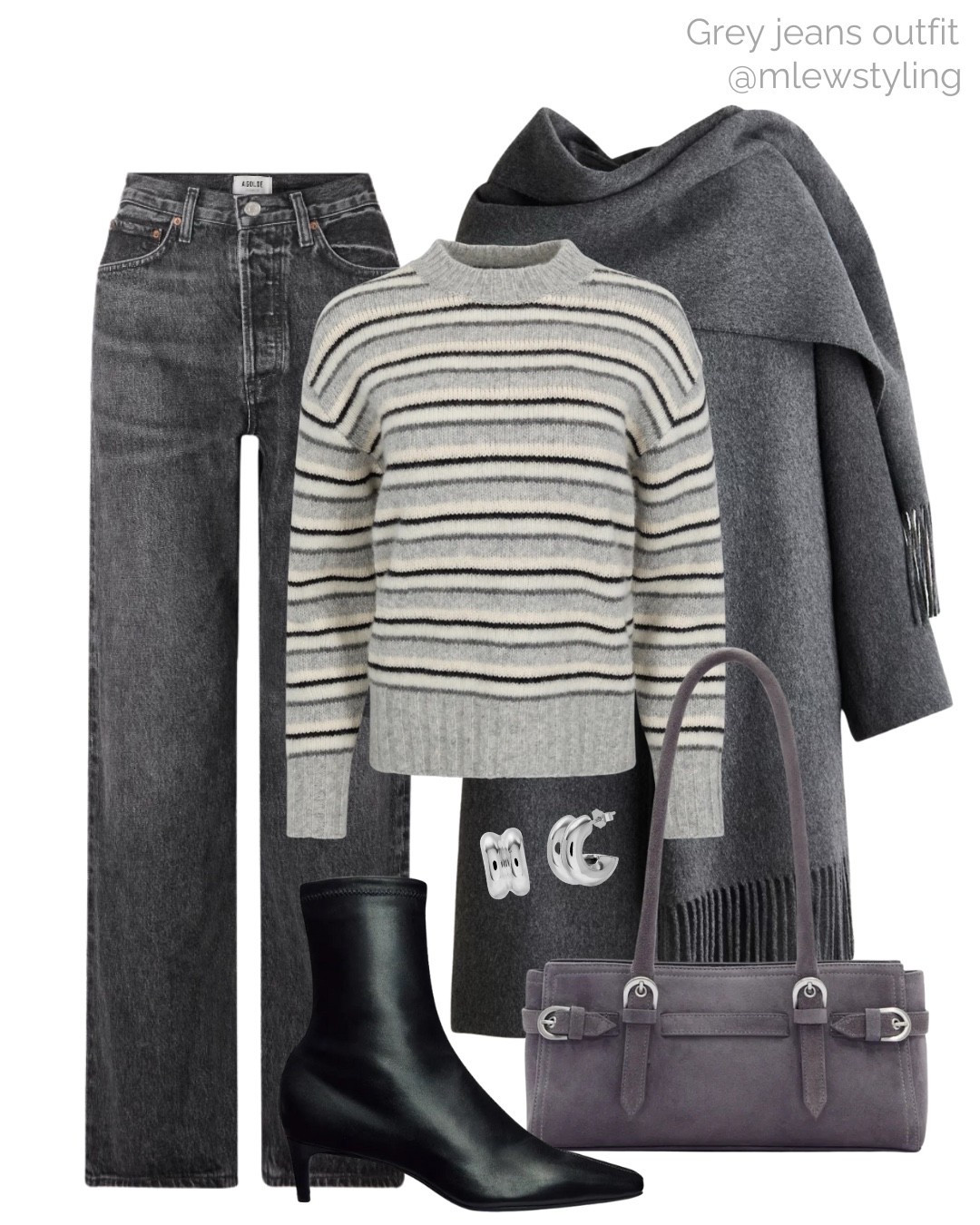 Winter outfit with an oversized grey striped sweater 🩶

Tags; agolde grey jeans, H&M scarf coat, Elleme grey suede bag, black leather ankle boots, elevated everyday fall outfit, casual workwear, office outift 

#LTKWorkwear #LTKStyleTip