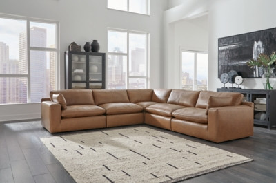 Emilia 5-Piece Leather Modular Sectional Leather, Caramel | Ashley Homestore