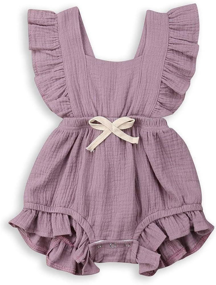 Newborn Baby Girl Clothes Onesie Romper Ruffle Sleeveless One Piece Jumpsuit with Bow 0-24 Months | Amazon (US)