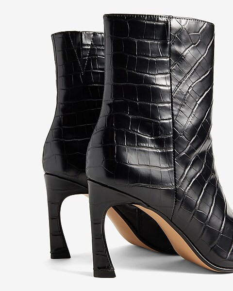 Faux Leather Comma Heel Booties | Express