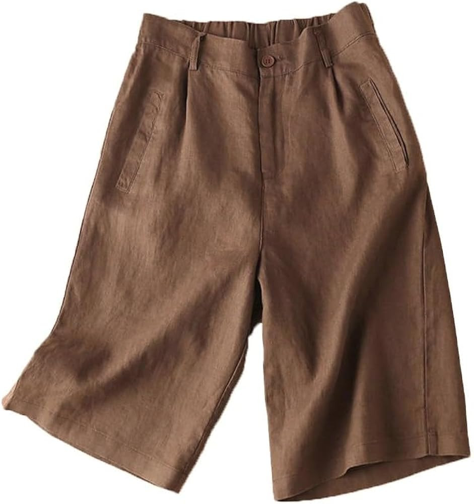 Kinghua Linen Shorts for Women Pleated Wide Leg Elastic High Waisted Casual Summer Bermuda Shorts... | Amazon (US)