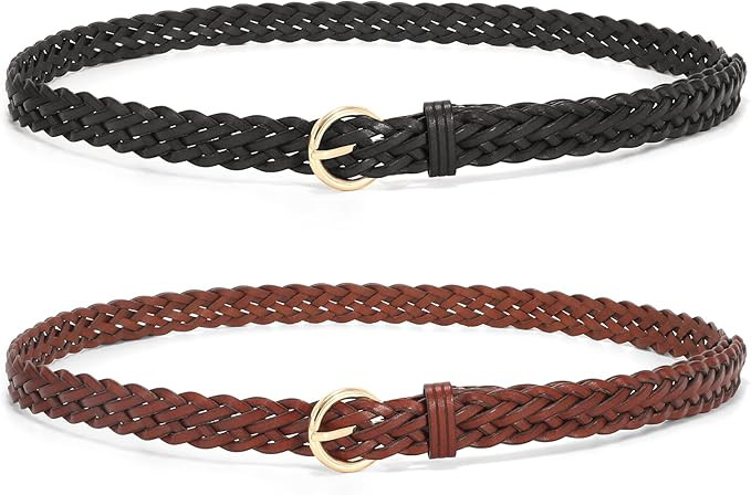 Women's Braided Leather Belt Thin Woven Waist Belts for Jeans Pants Dresses | Amazon (US)