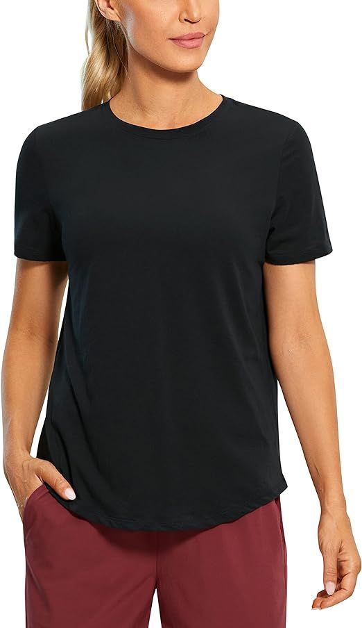 CRZ YOGA Women's Pima Cotton Short Sleeve Workout Shirt Yoga T-Shirt Athletic Tee Top | Amazon (US)